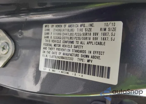 2011 Acura Rdx z USA, uszkodzony, nr VIN 5J8TB2H29BA002353